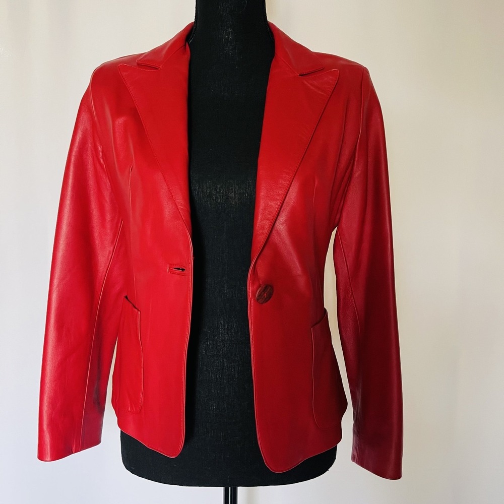 EUC Italian Fine Red Leather Peruzzi Firenze Women Jacket- Vera Pelle - Size 42